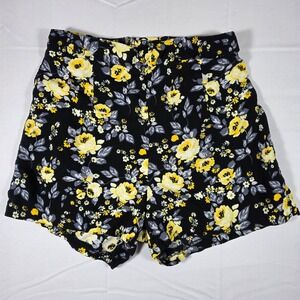 Scott Womens Floral High Waisted Shorts Black Yellow Rose Exposed Zipper Small